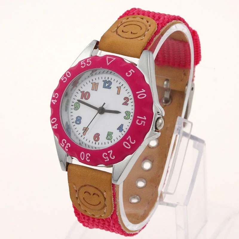 5 ألوان عالية الجودة الملونة الاطفال الأطفال و #39s هدية الصبي فتاة النسيج حزام تعلم الوقت الطالب ساعة اليد U32