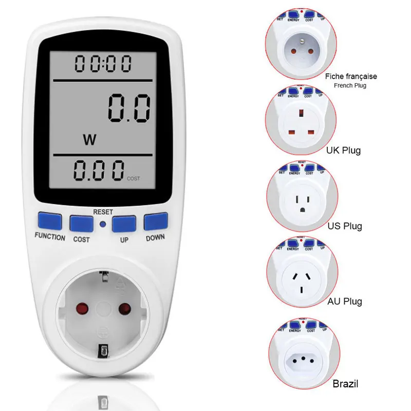 Electricity Usage Monitor Plug Power Meter Energy Watt Voltage Amps Meter with Digital LCD Display Modes for Energy Saving