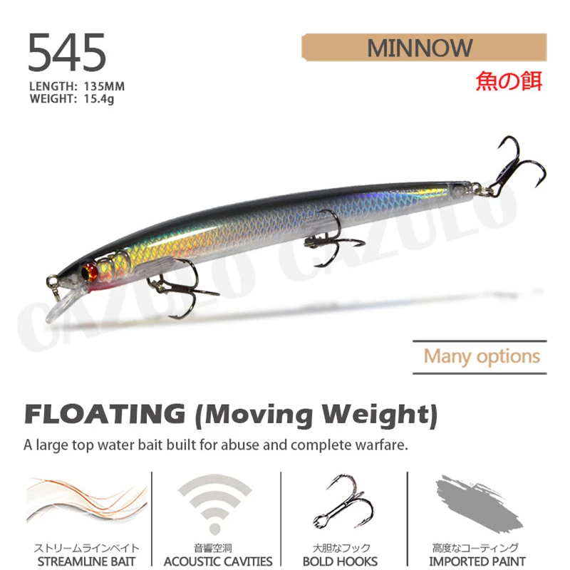 Artificial Fishing Lure, Acessórios Minnow, Wobblers Tackle, Pike Tackle, Profundidade 0,5-1m, 15,4g, 135mm