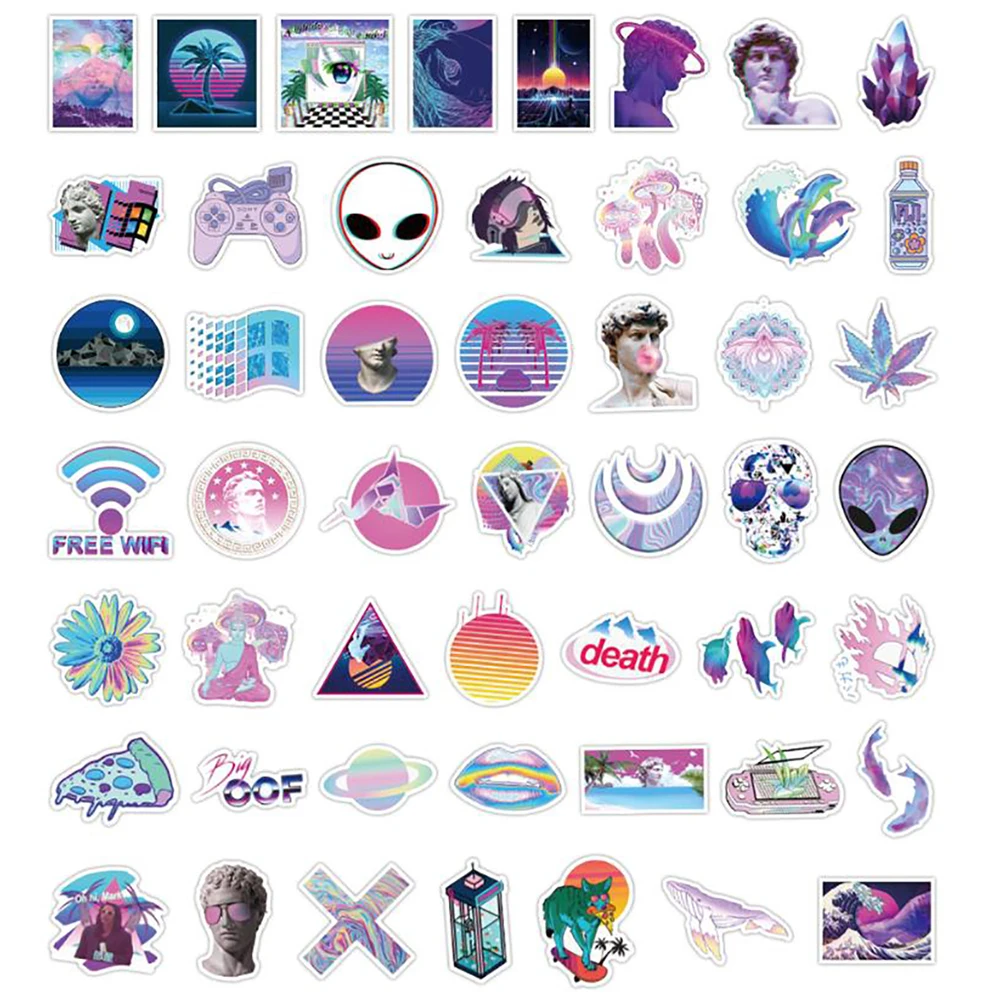 10/30/50PCS Art Style Vaporwave Stickers Graffiti Skateboard Fridge Laptop Motorcycle Luggage DIY Cool Sticker Decals Kid Toys