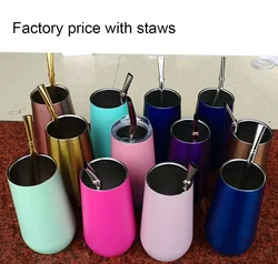 With Steel Straws Wine Cup Champagne Beer 6oz 12oz Termos Tumbler Stemless Rose Gold Stainless Swig Tumbler Insulated Thermos