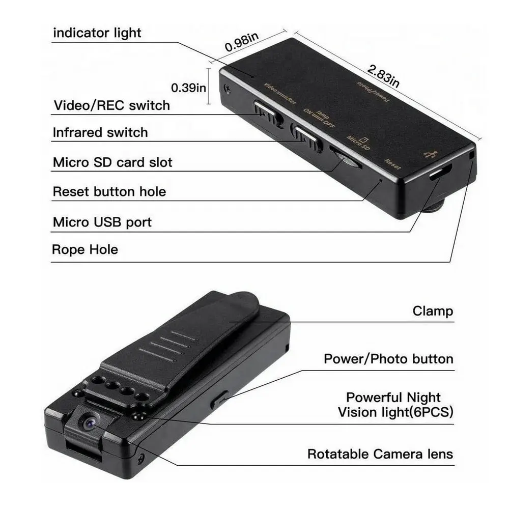 กล้อง A7ขนาดเล็กเซ็นเซอร์720P กล้องการมองเห็นได้ในเวลากลางคืนตรวจจับการเคลื่อนไหว DVR วิดีโอ DV กีฬากล้องขนาดเล็กเว็บแคมขนาดเล็ก