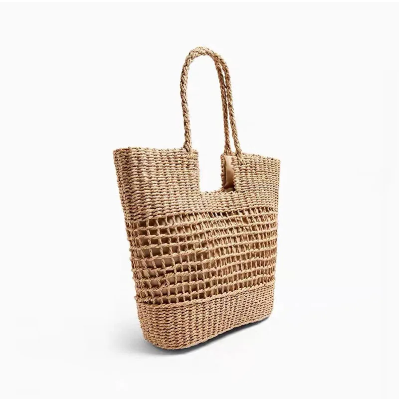 Sac en paille tissé creux pour femme, sac de tempérament féminin, grand sac portable pour femme, initié à la forêt, nouveau