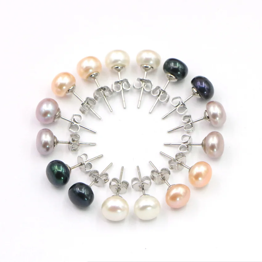 WUBIANLU 8 Set 7-8mm Freshwater Pearl Earrings Handmade Suitable Women Jewelry Collocation Design Fashion Style Wholesale