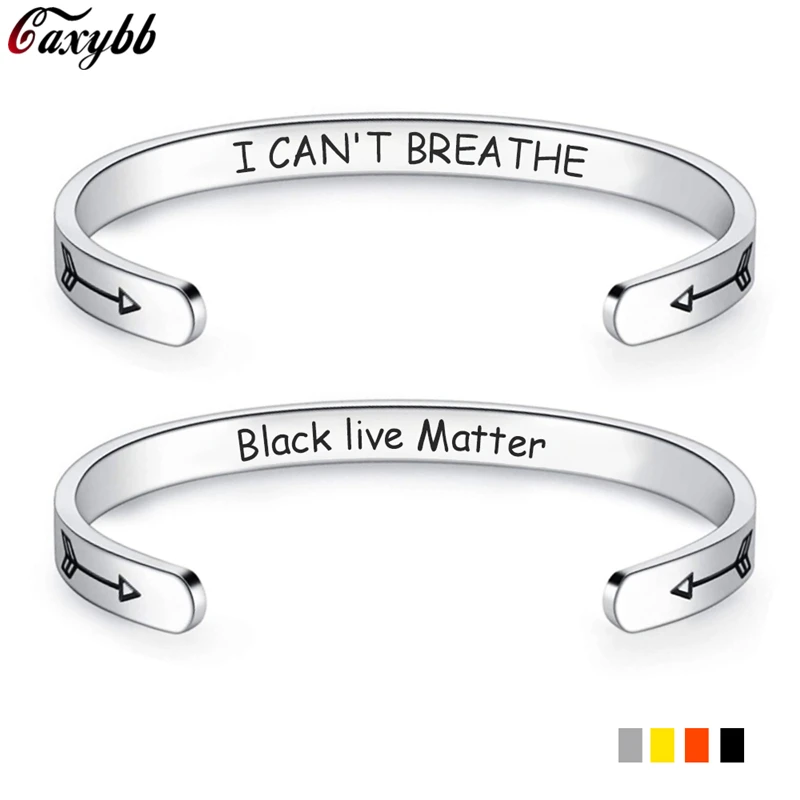 2020 U.S. Protests Black Lives Matter Cuff Bangle Fashion I Can Not Breathe Stainless Steel Bracelet Jewelry