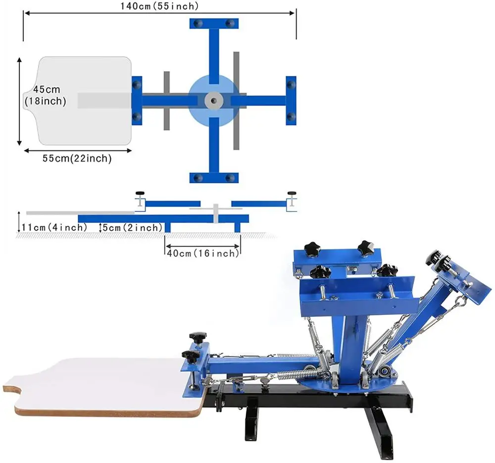 Screen Printing Machine 4 Color 1 Station Silk Screen Printing Press For T-Shirt DIY Printing With Removable Pallet