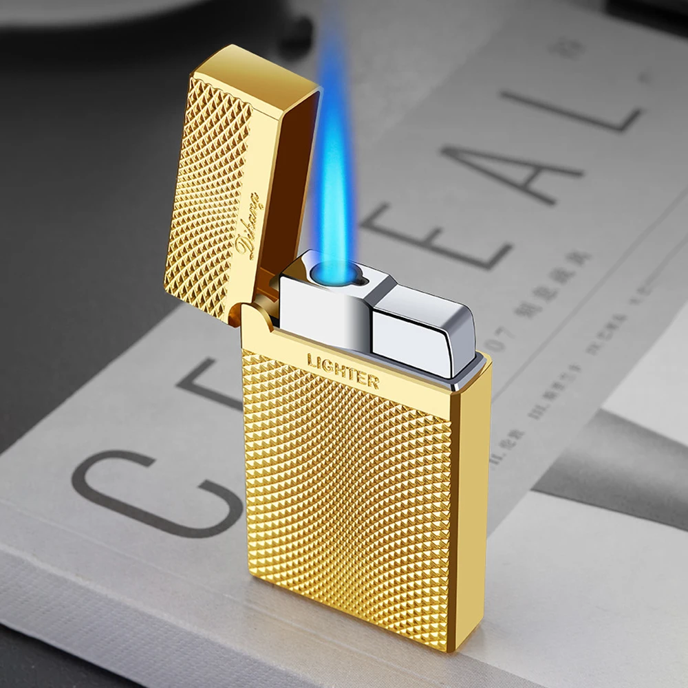 100% New vintage Blue Flame Butane Turbo Lighter Metal Bright Sound Gas Lighters Windproof For Cigarette Smoking Accessories