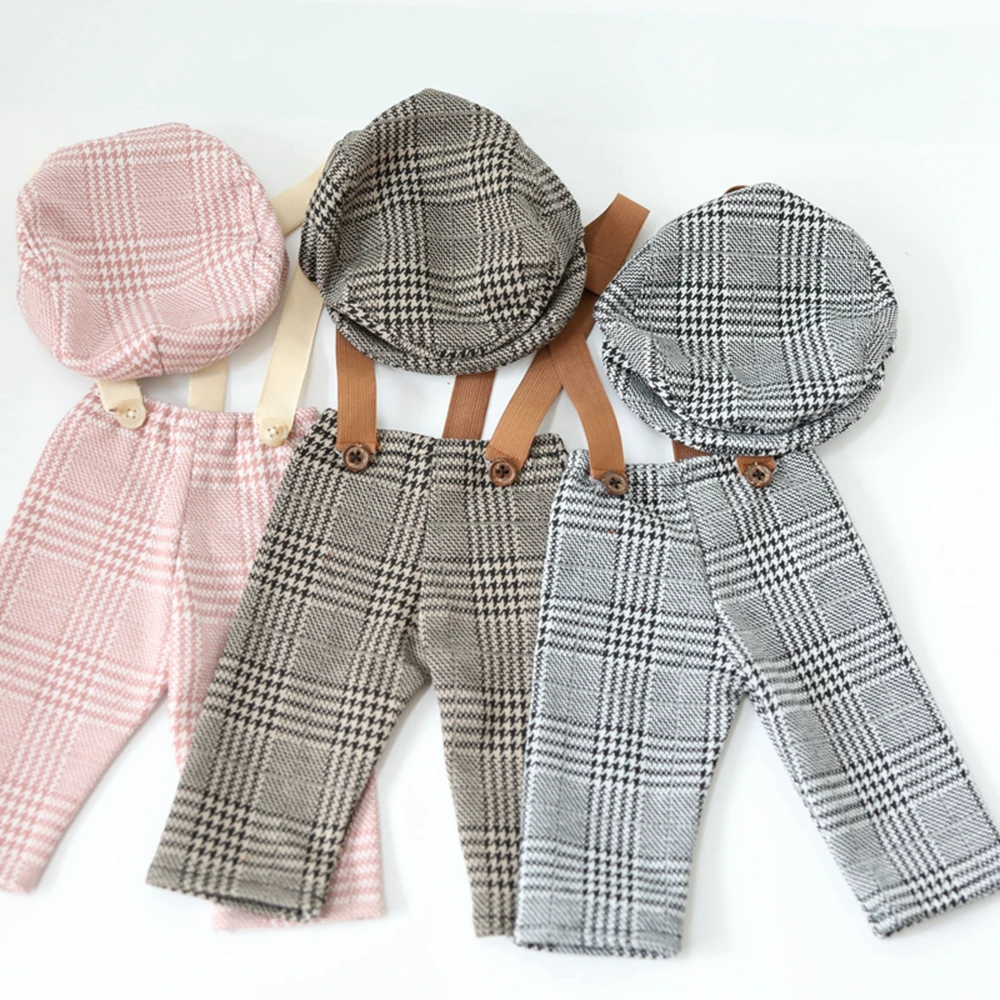 0-1M New Born Baby Clothes Girl Boy Hat Plaid Costume Little Gentleman  Newborn Photography Props Photo Studio Accessories Pants