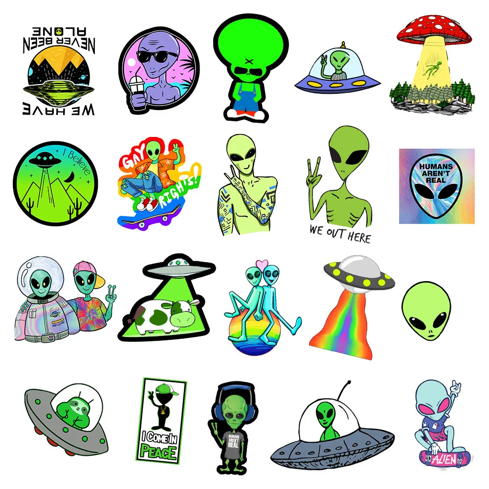 10/30/50PCS Alien UFO Anime Stickers Laptop Guitar Luggage Fridge Phone Bike Waterproof Graffiti Sticker Decal Kid Classic Toys