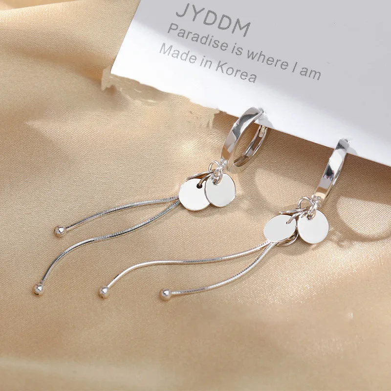 Pendientes colgantes geométricos largos de plata para mujer, aretes de declaración coreana, joyería de moda, regalos de fiesta, 2021