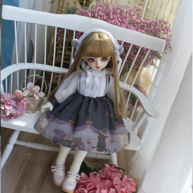 1/4 1/6 BJD dress cute simple clothes with print for blyth 1/6 1/4 BJD SD doll accessories doll dress+hair decoration