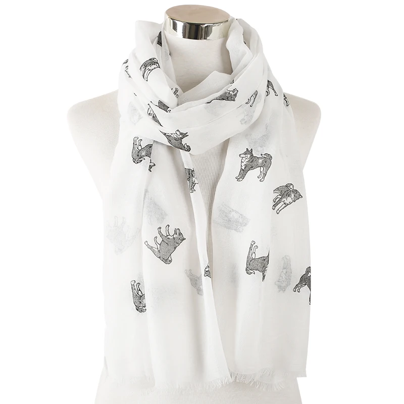 HUOBAO  Fashion Ladies Cute Grey Pink Color Dog Print Scarves Dog Animals Scarfs For Womens