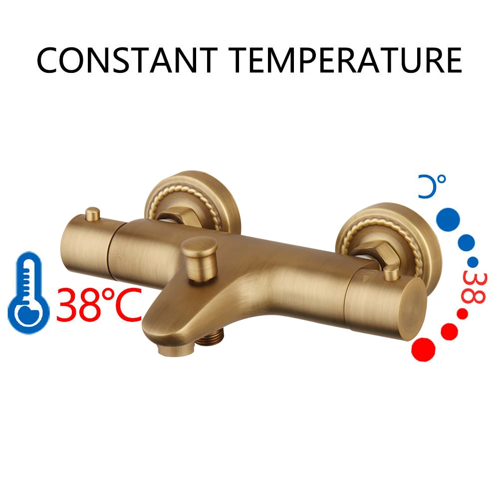 Imagem -06 - Zappo-conjunto de Chuveiro Termostático Bronze Antigo Banheiro com Chuveiro de Mão Fixado na Parede Banheira Conjunto de Torneira