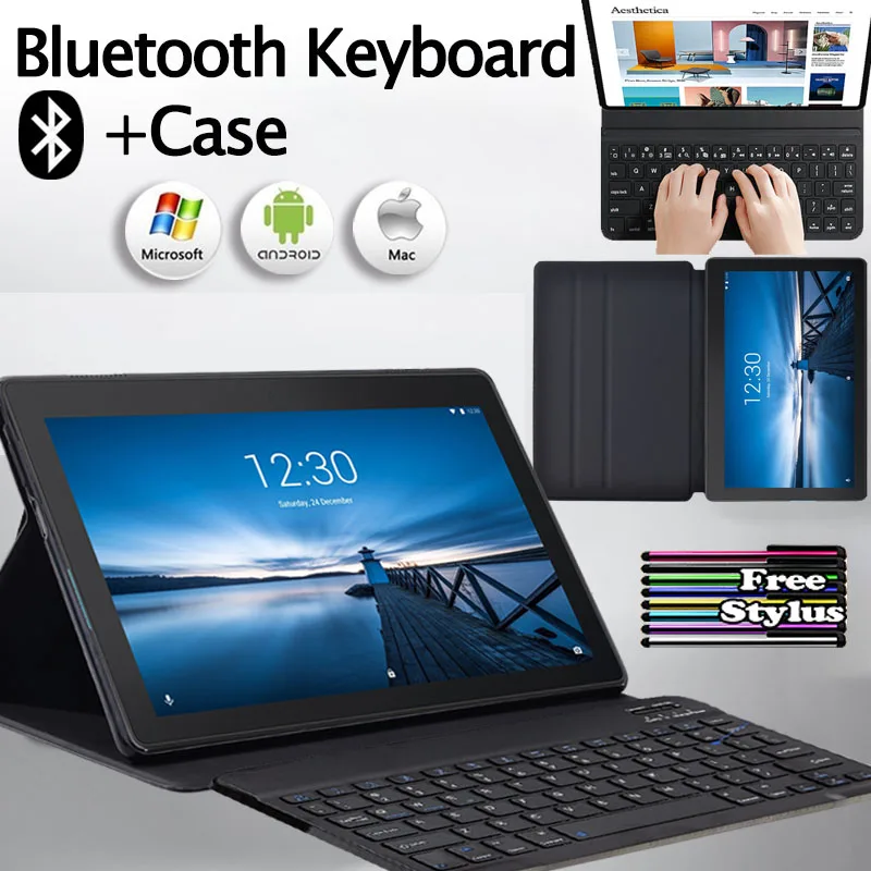 Black Flip Tablet Case for Lenovo TAB E10 TB-X104F 10.1 Inch Drop Resistance Leather Stand Cover Case + Bluetooth Keyboard + Pen