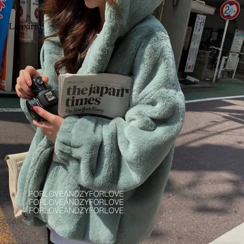 

Fashion Faux Fur Coat Winter Women Casual Hooded Slim Long Sleeve Faux Fox Fur Winter Jacket Women casaco feminino