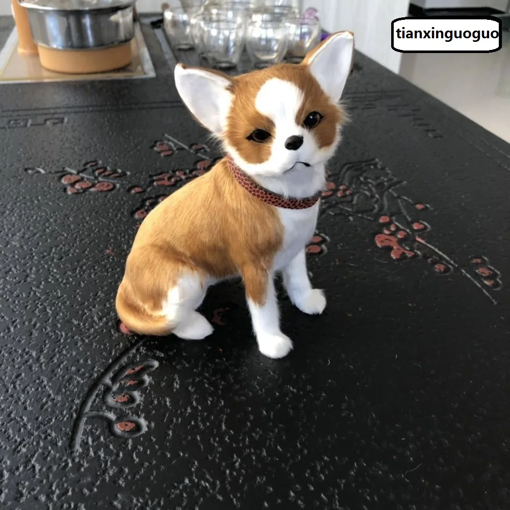 

lovely simulation Chihuahua dog toy cute sitting chihuahua fur& lifelike doll about 18x10x13cm