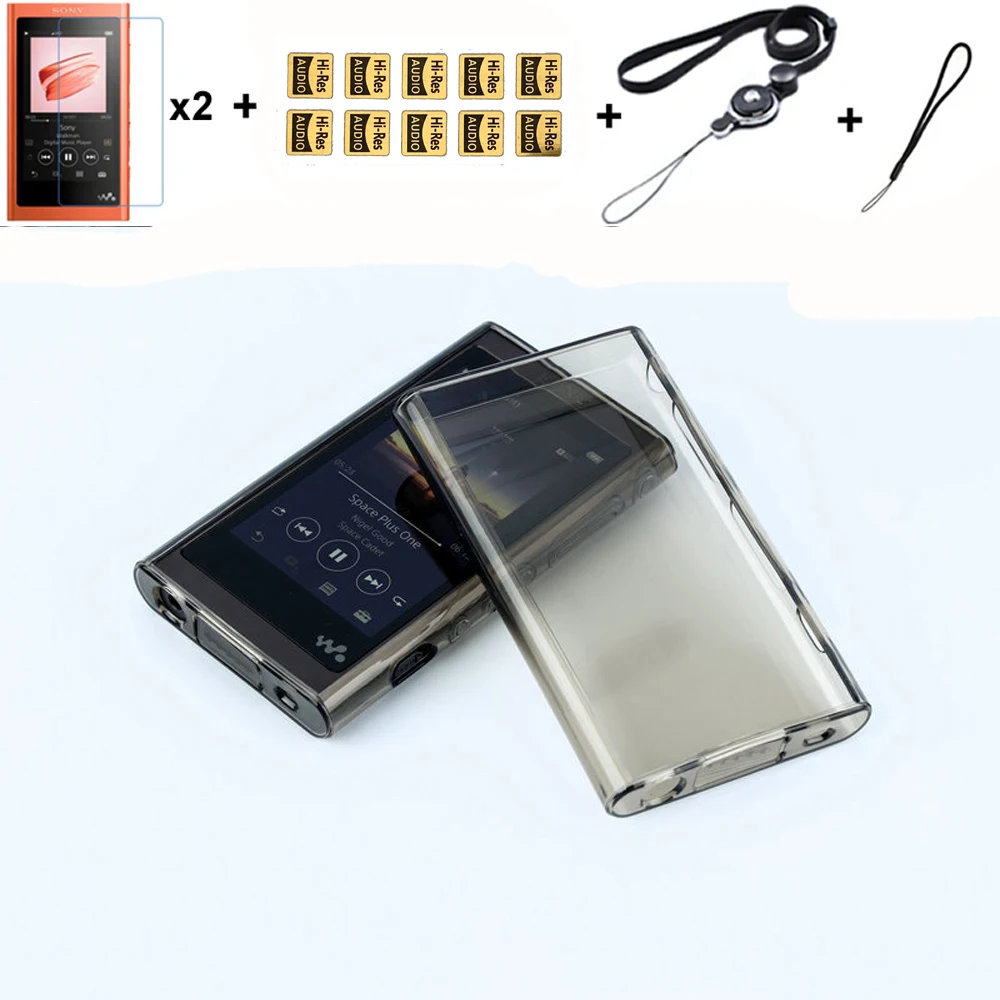 Soft Transparent TPU Protective Case Cover For Sony Walkman NW A50 A55 A56 A57 A55HN A56HN A57HN with Screen Protector and Strap