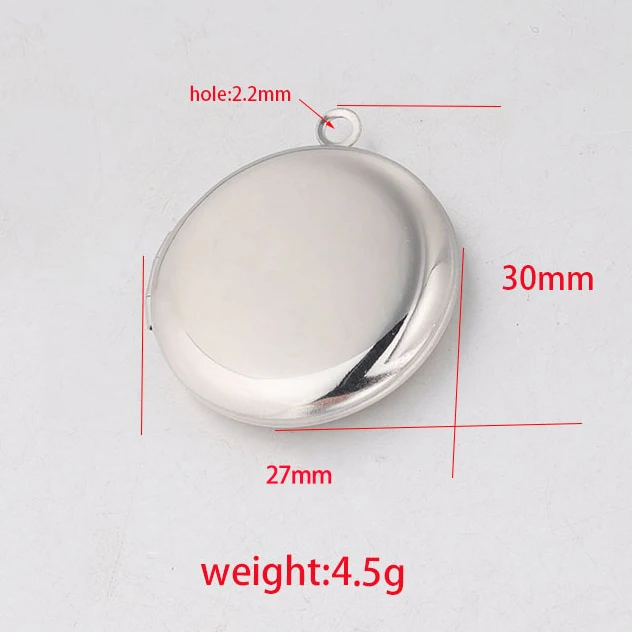 5pcs Mirror Polished Stainless Steel Round Photo Frame Locket Pendant 3 Colors For DIY Charms Jewelry Making Gift 25 * 30MM