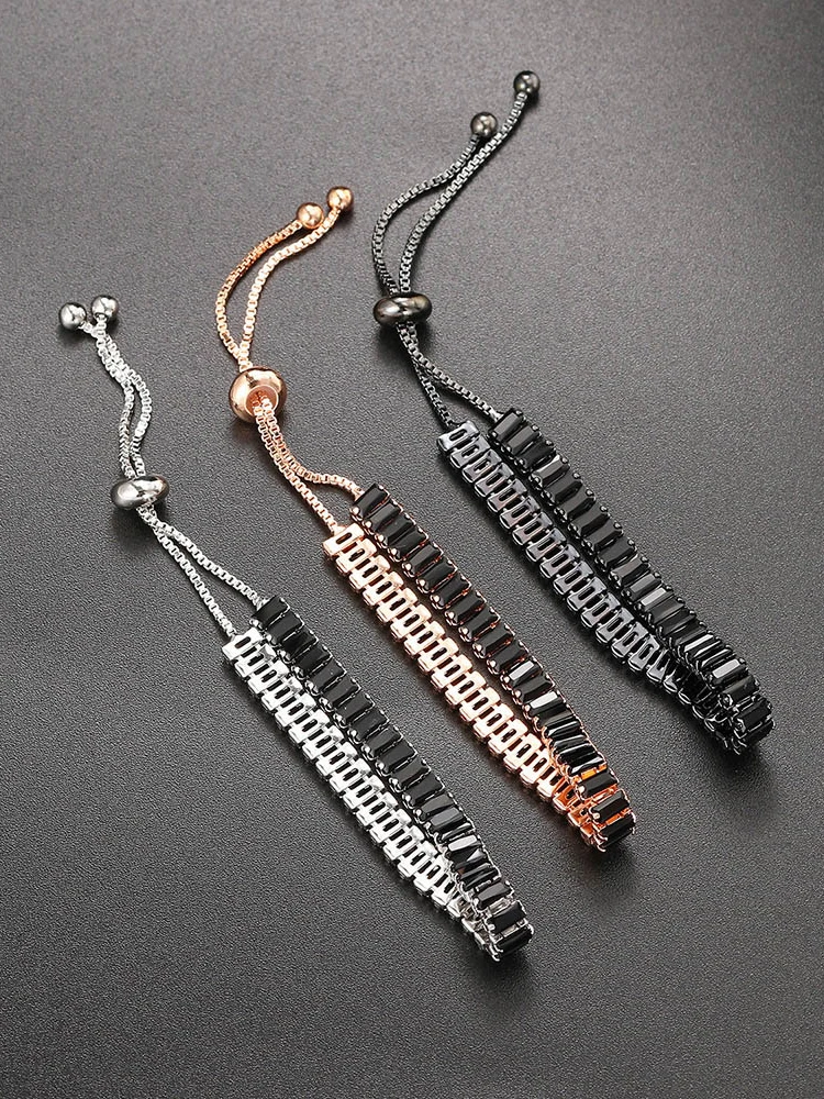 CZ Tennis Armbanden voor Vrouwen Unieke Zwarte Kristallen Bangle Rose Goud Kleur Verstelbare Hand Chain Vrienden Sieraden Groothandel DZH051 - afbeelding 2