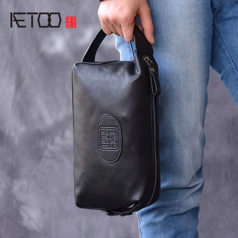 

AETOO Retro fashion men's leather clutches, leather clutches, large-capacity clutches