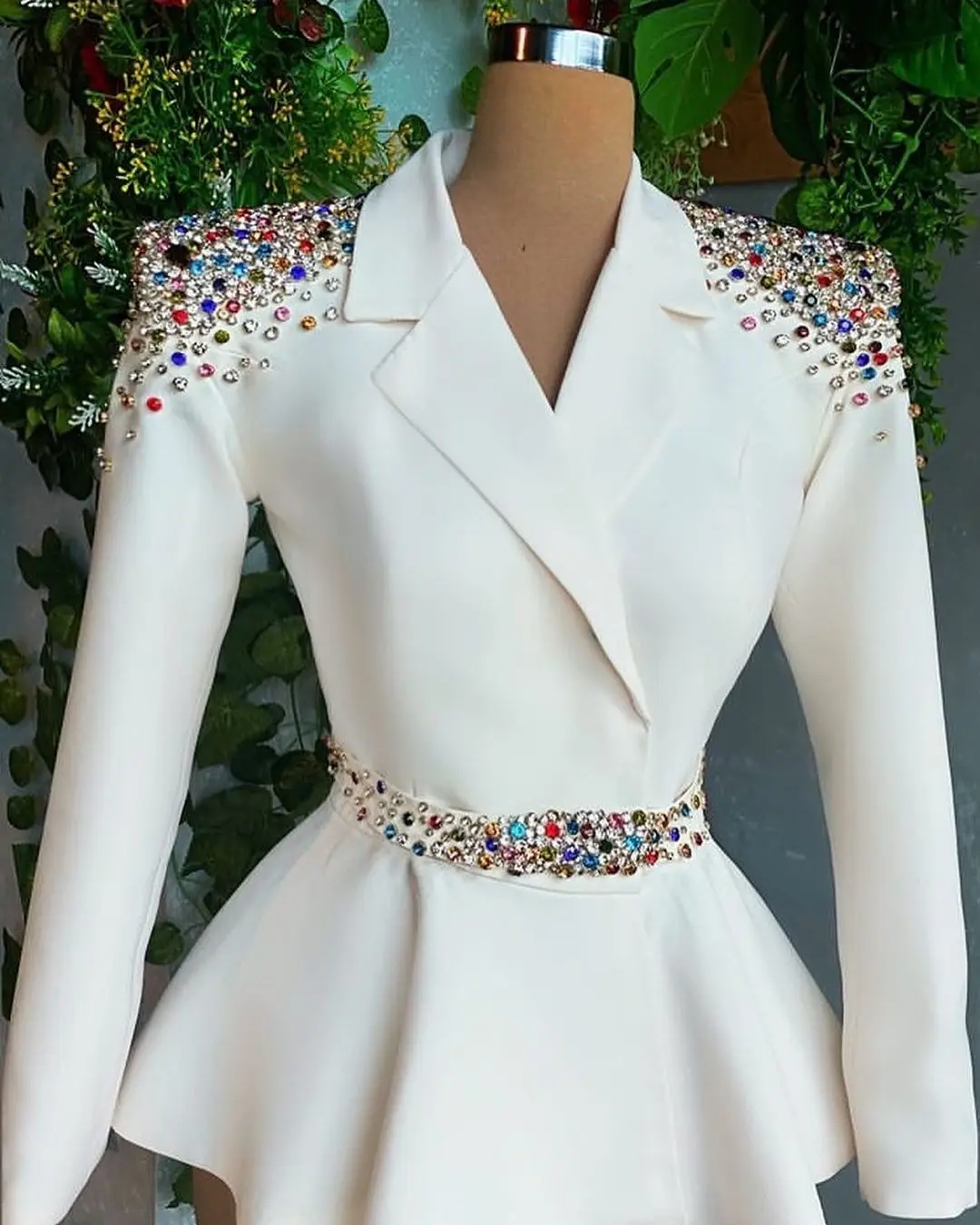 Latest Elegant Women Suit Fashion Ruched Beaded Notched Lapel Blazer With Belt Sexy Party Prom Wedding Wear Jacket  1 Piece