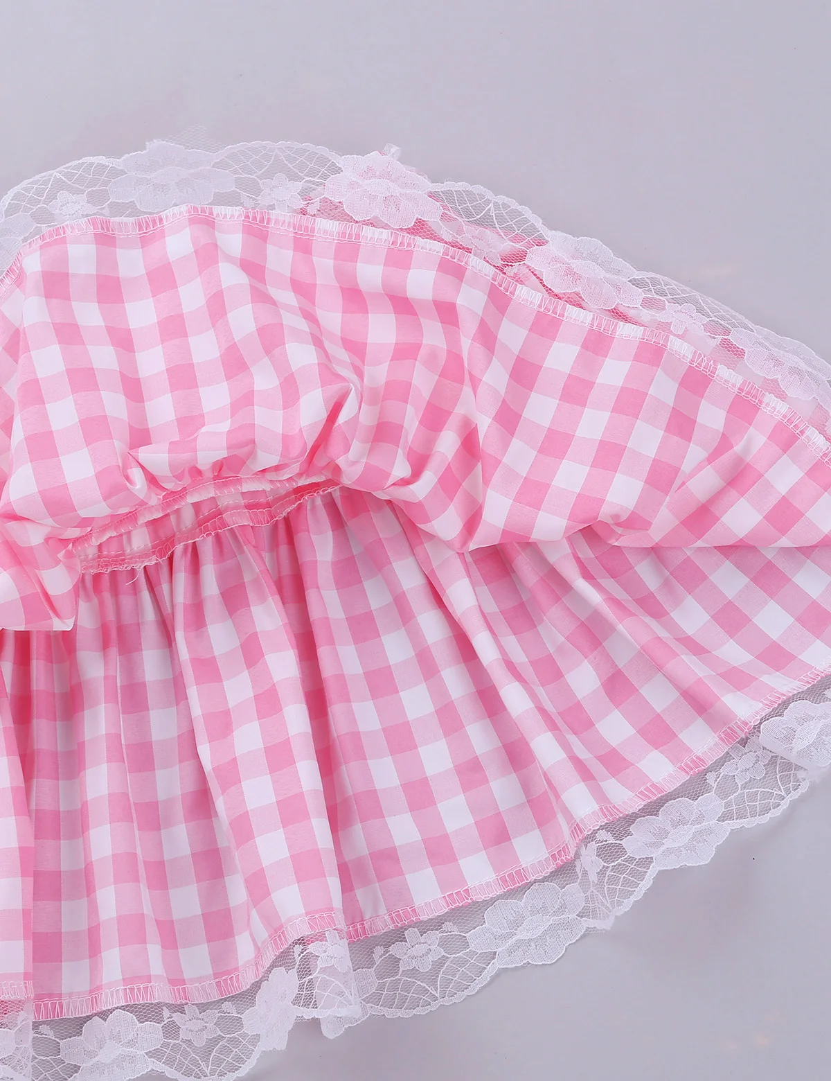 Unisex Men Women Schoolgirls Short Skirt Lace with Hem Pleated Gingham A-line Mini Skirts Sexy Sissy Party Cosplay Clubwear