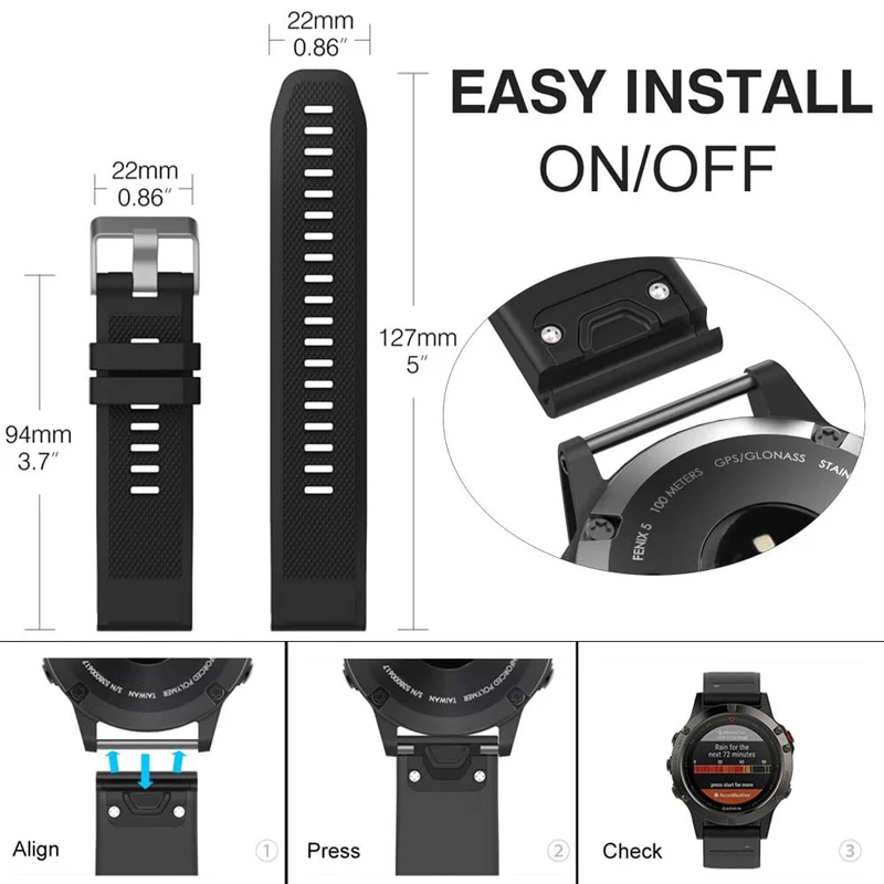 Yayuu Band untuk Garmin Fenix 6/5/Fenix 5 Plus/Forerunner 935/Pendekatan S60/Quatix 5 Rilis Cepat Tali Lembut Silicone Watch Band