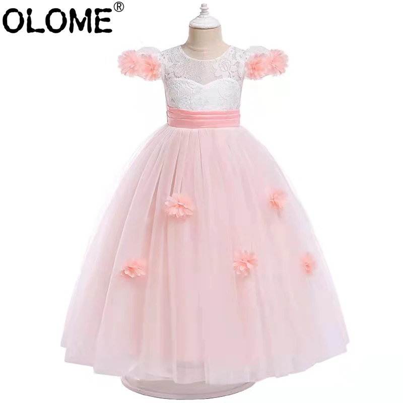 Pink Princess Dress Baby Girl Ball Gown Toddler Bridesmaid Dress 3-7Years Evening Dresses Kid Girl Ceremonial Robe OLOME Vestido