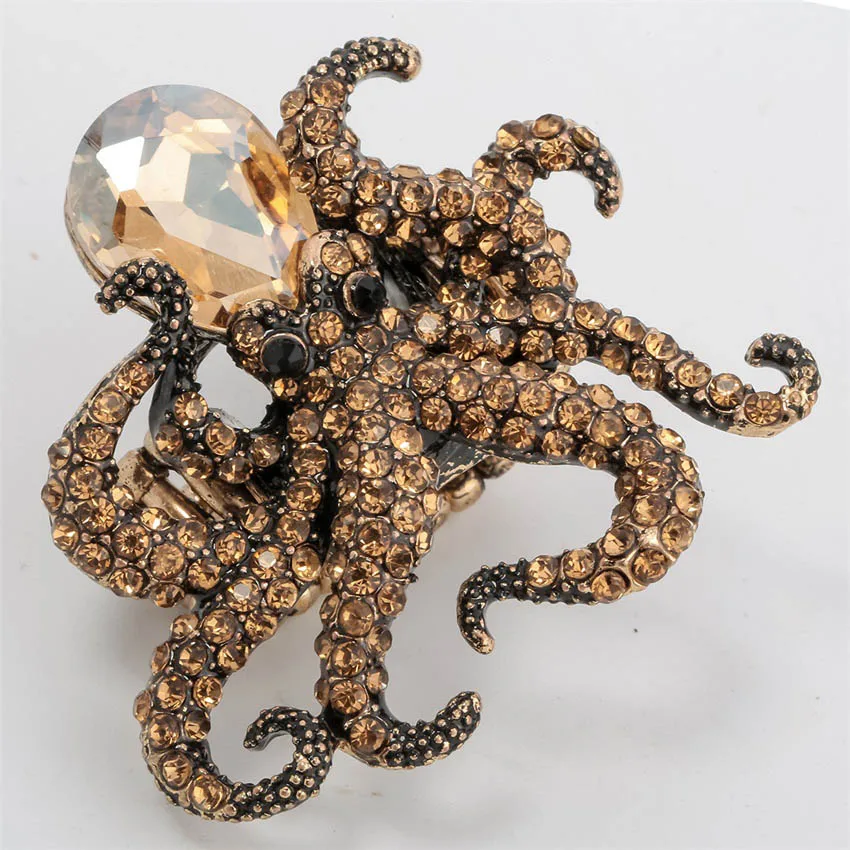 Octopus stretch ring antique gold silver color W crystal fashion scarf jewelry charm gifts for women wholesale dropshipping