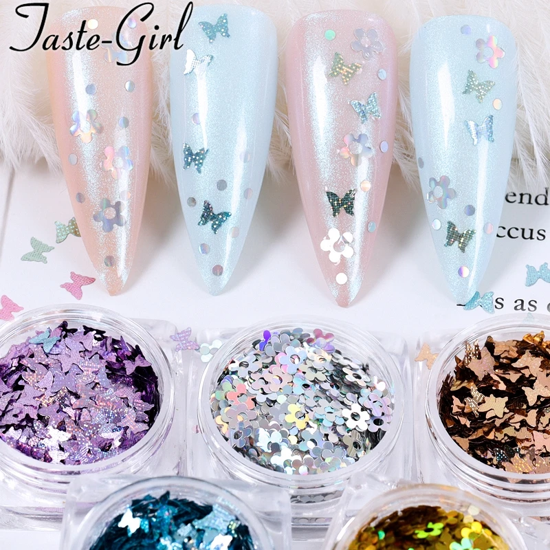 

6 Pots Nail Art Flowers Butterfly Sequins Glitter Flakes Accessories Nail Supplies For Professionals Nail Decorations Materials