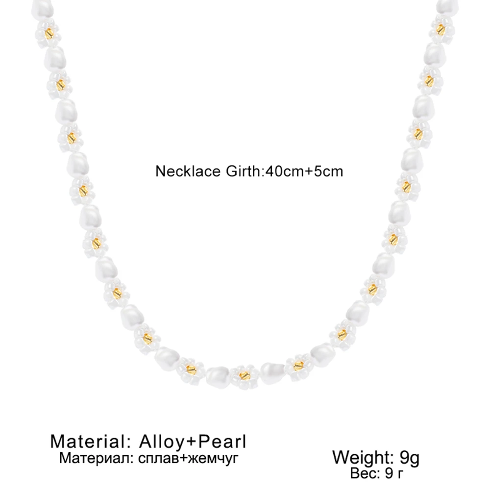 KISS WIFE Y2K Style Flower Beaded Necklace for Women Bohemian Colorful Short Beaded Pearl Choker Necklace Female Jewelry