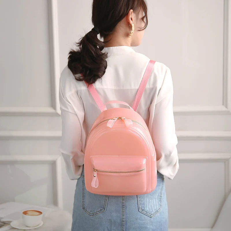 Mochila pequeña de gelatina transparente para mujer, bolso escolar de viaje para chicas adolescentes, Color caramelo, moda de verano, novedad de 2021