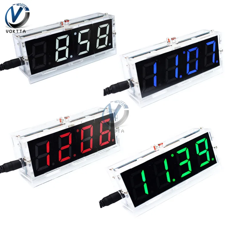 Electronic Clock LED Microcontroller DIY Kit Digital Clock Time Light Control Temperature Thermometer Red/Blue/Green/White