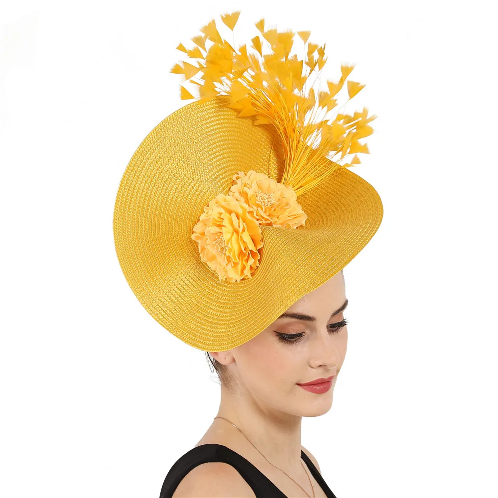 Fascinadores negros para mujer, sombrero de paja para fiesta, boda, ala ancha, Fedora, Derby de Kentucky, tocado, accesorios para el cabello de