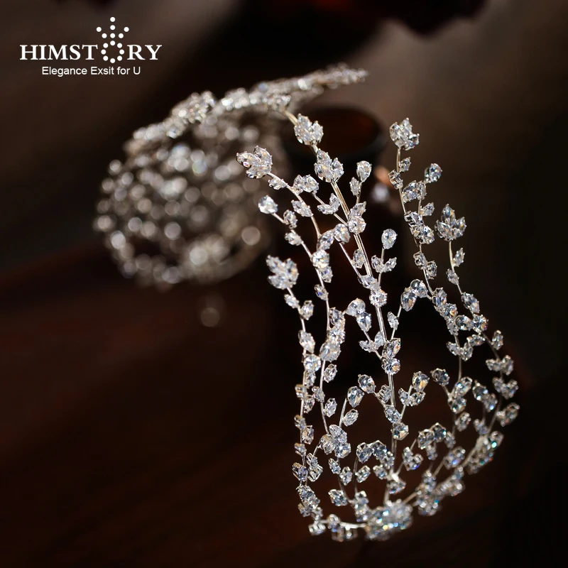 HIMSTORY Fashion Bride Wedding Tiaras With Zircon Women Hair Accessories Jewelry  Headpiece Soft Luxury Barrettes HaiR Accessory