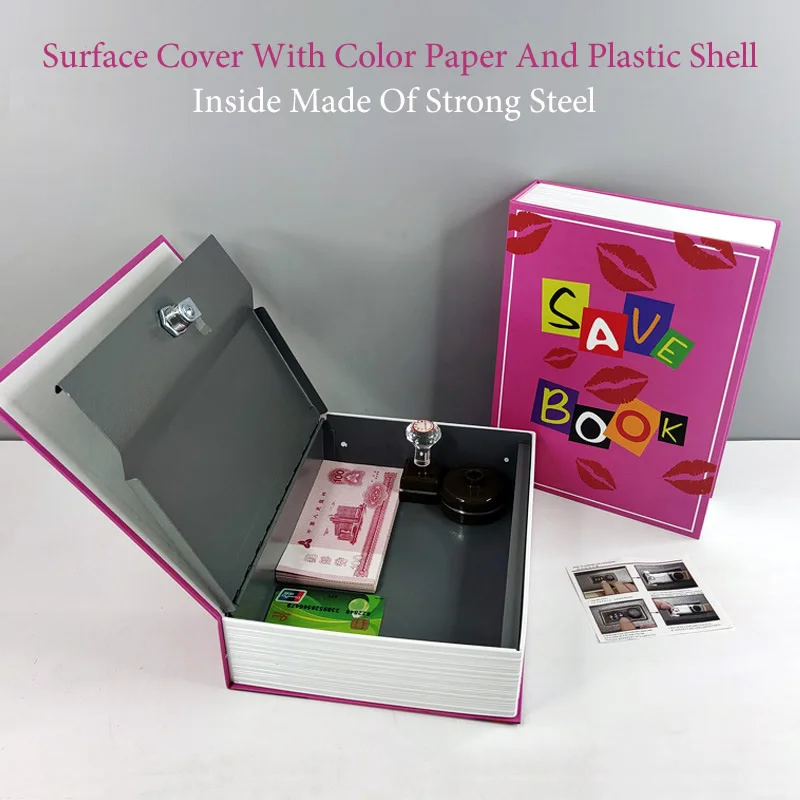 Metal Secret Safe Box Pink Memory Book Style Portable Hidden Organizer Code/Key Lock Jewelry Storage Box For Home Office Travel