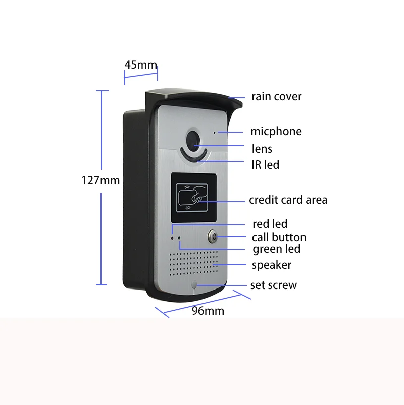 Sistema de intercomunicación con cable de 9 pulgadas, kit de videoportero con Keyfobs RFID, visión nocturna IR, cámara impermeable