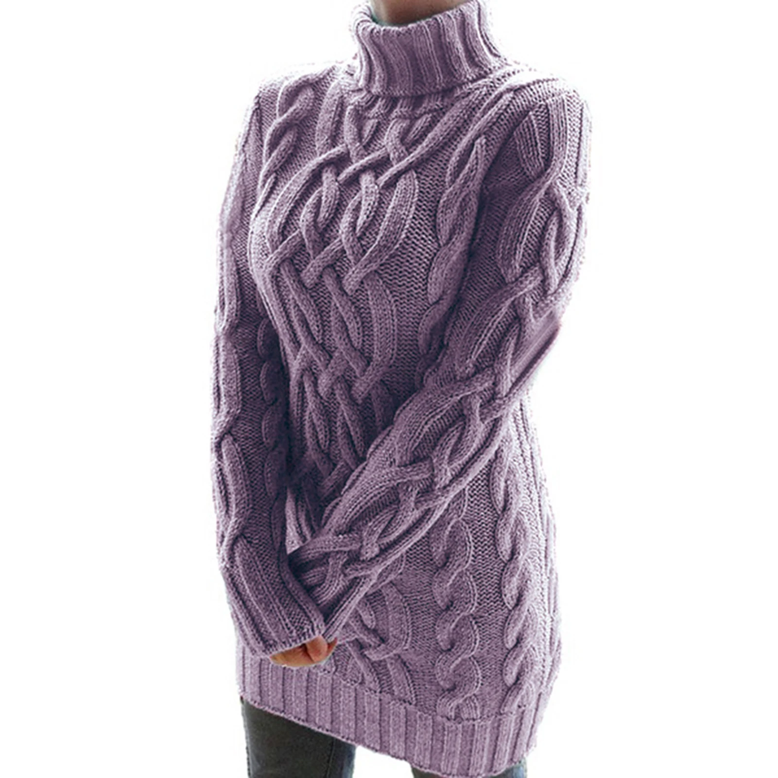 HEIßER VERKAUF Frauen Rollkragen Twist Gestrickte Langarm Warme Pullover Herbst Winter Mini Kleid Verdickt Pullover Retro