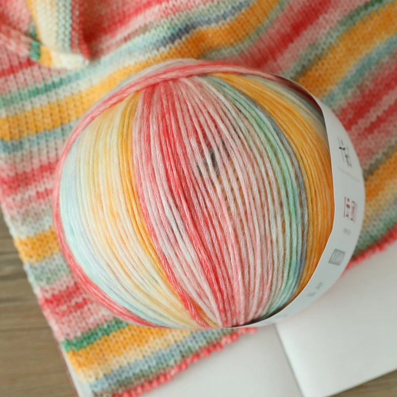 Wool Cotton Acryilc Yarn Gradient Rainbow Color Autumn Winter Sweater Scarf Hat Hand Knitting Crochet 200g/Ball