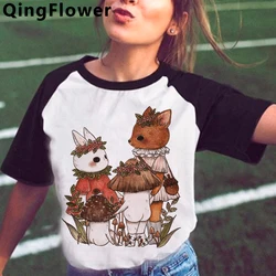 Mushroom clothes summer top women tumblr grunge aesthetic vintage streetwear top tees white t shirt