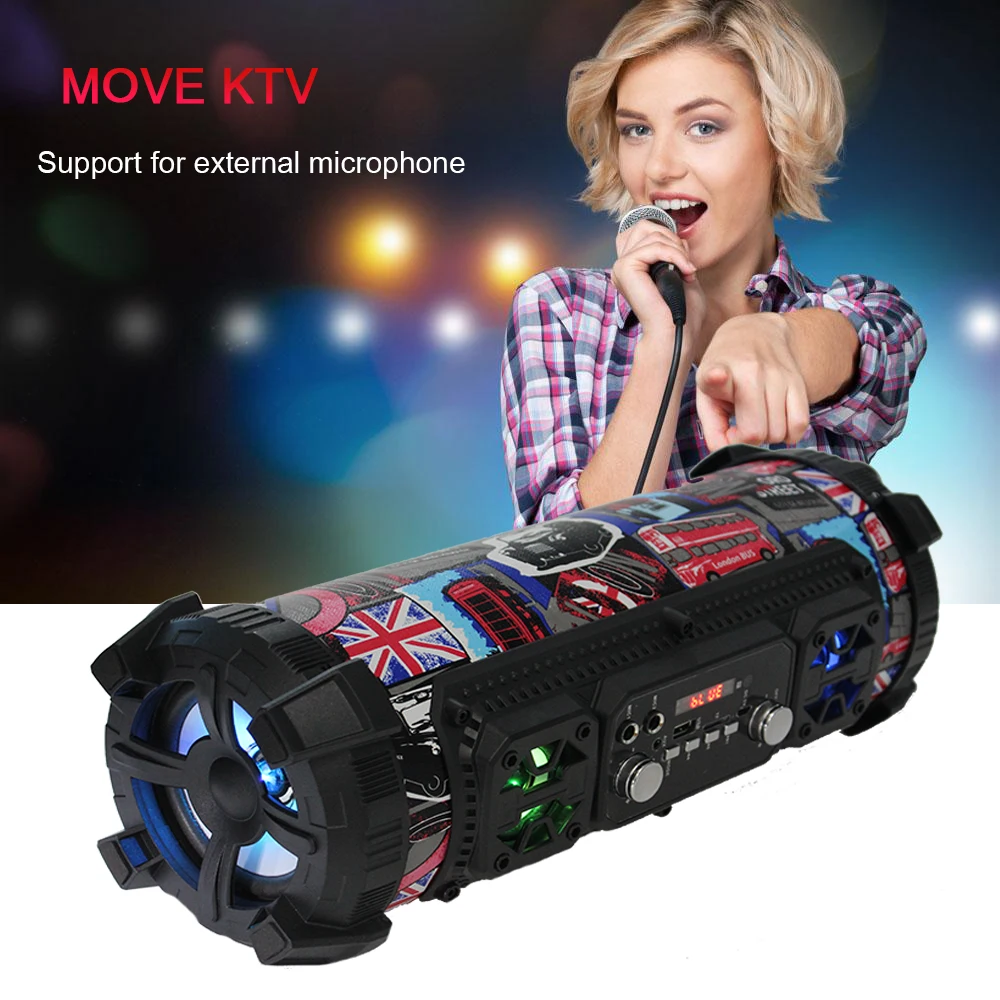 

Hifi Portable Bluetooth Speaker FM Radio Move KTV 3D Sound Unit Wireless Surround TV Sound bar Subwoofer 15W Outdoor Speaker+Mic