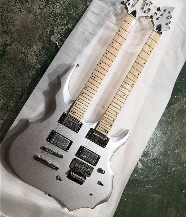 

free shipping double neck head 6 strings guitar 12 strings sliver guitar,tremolo bridge,HH pickups,mahobany body