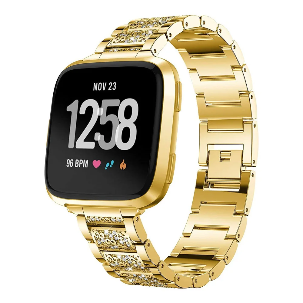 Bandas de Metal para Fitbit Versa 2/Versa Lite Edition para mujer, correa de reloj de Metal ostentosa de diamante para Fitbit Versa Gold