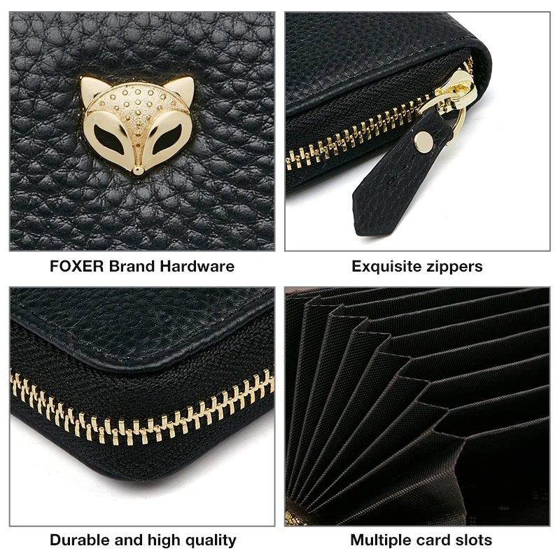 FOXER New Fashion Women\'s Luxury Leather Coin Purse Chic Mother\'s Small Coin Purse Short Solid Color Multi-Card Position Clutch