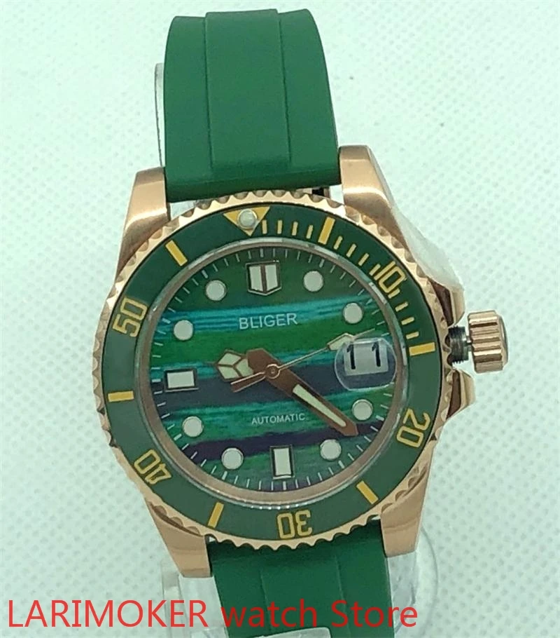 Bliger 2021 nowych mężczyzna wysokiej jakości luksusowe sportowe i rekreacyjne wodoodporny zegarek męski zegar mechaniczny na morze zielony bezel obrotowy