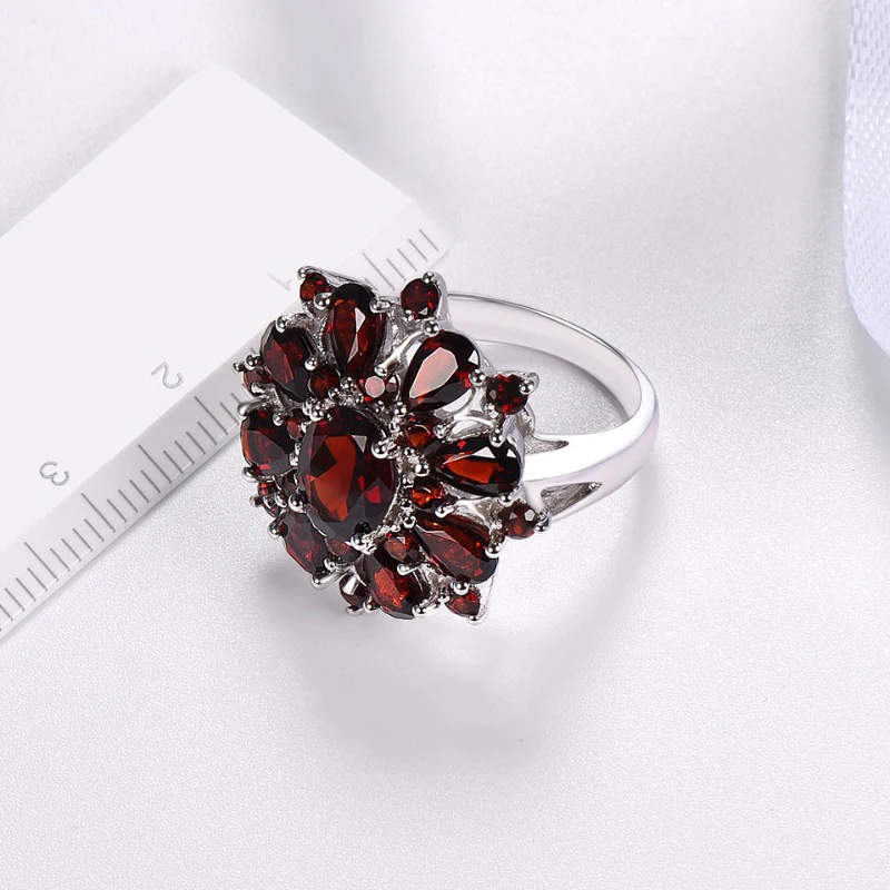 HuiSept Classic Women Ring 925 Silver Jewelry with Ruby Gemstone Flower Shape Finger Rings for Wedding Party Gifts Accessories