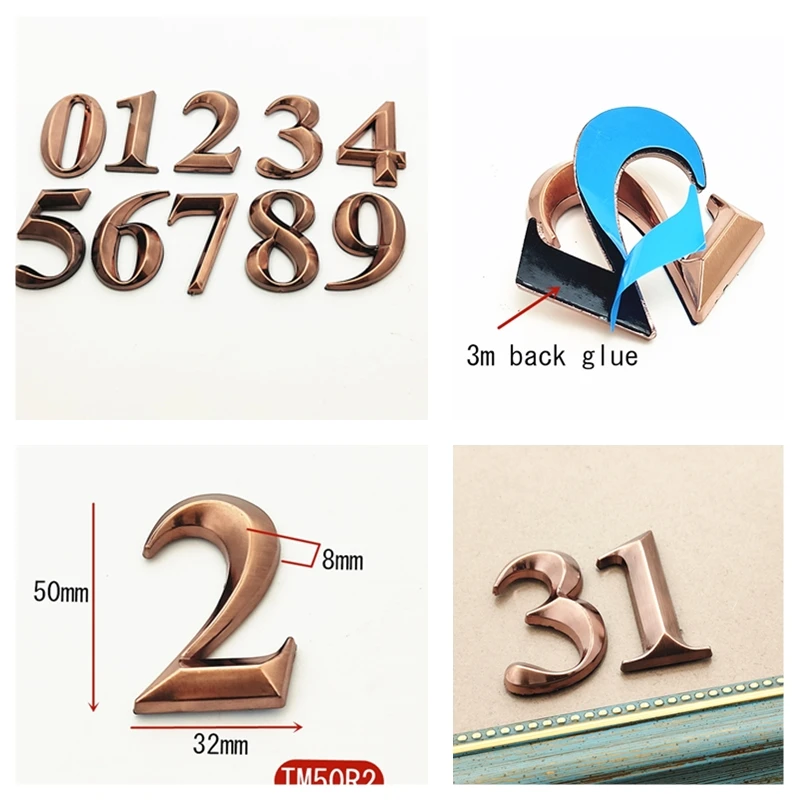 5CM 3D Plastic Modern House Number Number Stickers Hotel Apartment Door Number Red Bronze Name Plate Label Number 0-9