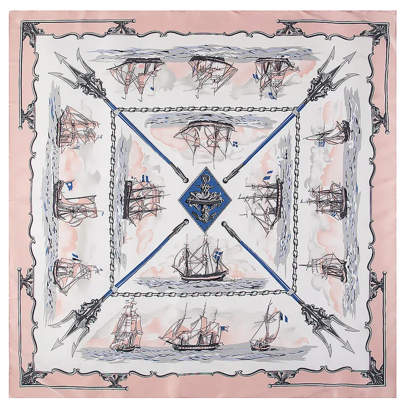 ใหม่ยุโรปคลาสสิกอเมริกันแล่นเรือใบใหม่สุภาพสตรีแบรนด์หรูผ้าพันคอ Hijab Foulard ผ้าพันคอ130ซม.ผ้าพันคอขนาดใหญ่