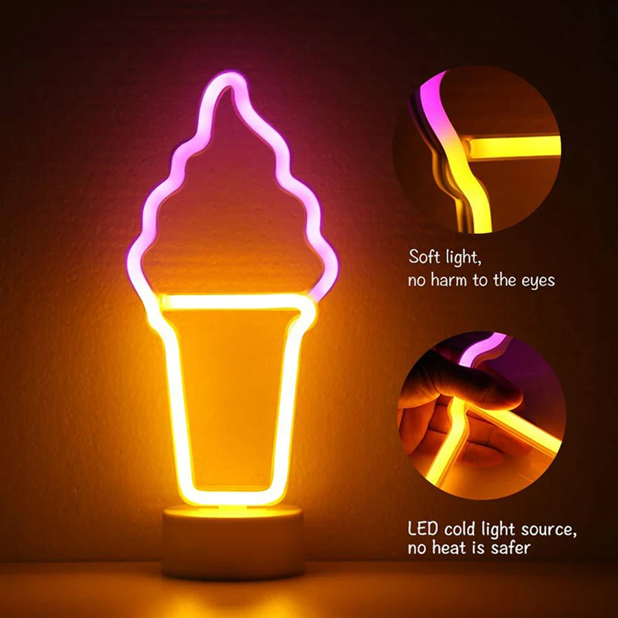 LED Neon Light Ice Cream Popsicle Rainbow Sign Modeling Lamp Bulbs Decor Drink Shop Room Party Wall Art Wedding Christmas Gift