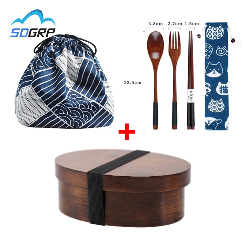 Wooden Lunch Box Set Japanese Bento Boxes Picnic Dinnerware Kit for School Food Container Sushi Case with Tableware Lunchbox